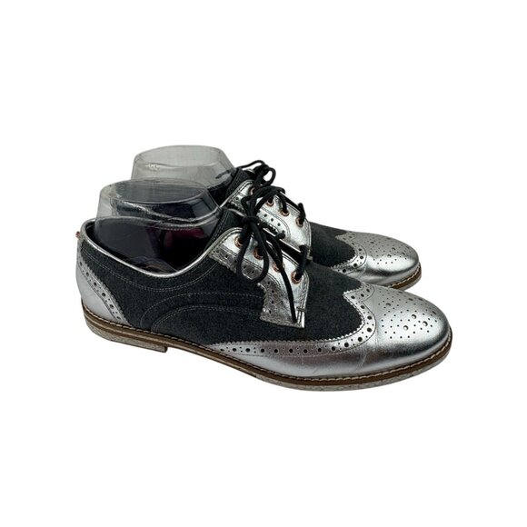 Women Oxford Shoes, Gray Oxford Shoes, Fine Leather Shoes  *Ted Baker Anoihe Oxford Loafers Womens US 9 Silver Gray Lace Up Quiet Luxury